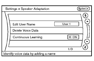 Speaker Adaptation function settings: