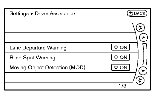 2. Highlight the “Blind Spot Warning” key,