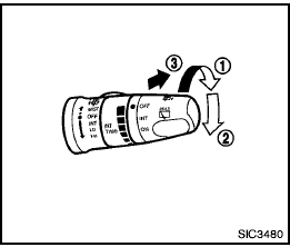 The rear window wiper and washer operate when the ignition switch is in the ON