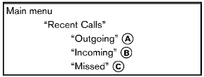 Use the Recent Calls command to access outgoing, incoming or missed calls.