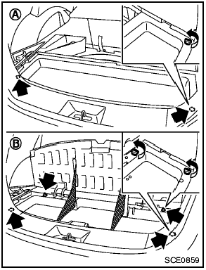 5. Remove the luggage floor box (Type A or B) by turning the clips counterclockwise.