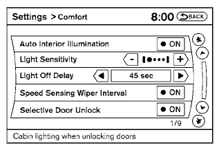 Comfort settings