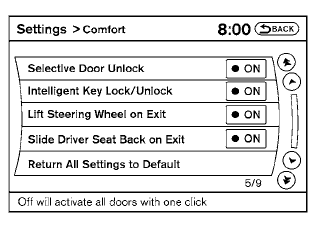 Auto Interior Illumination: Select to turn on or