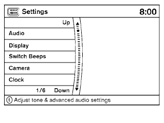 When the SETTING button is pressed, the Settings
