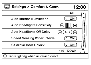 Comfort & Convenience settings