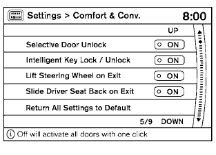 Auto Interior Illumination: Select to turn on or