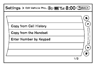 2. Select the “Vehicle Phonebook” key.