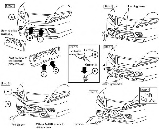 Use the following steps to mount the front license