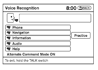 2. A list of commands appears on the screen,