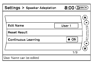 Speaker Adaptation function settings