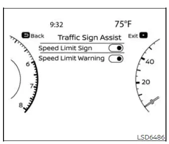 Nissan Murano vehicle information display settings for Traffic Sign Recognition