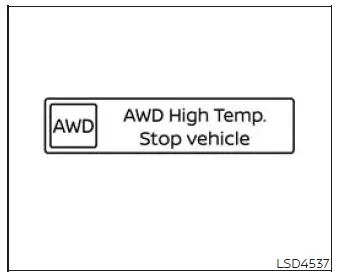 AWD high temperature warning message in the Nissan Murano vehicle display
