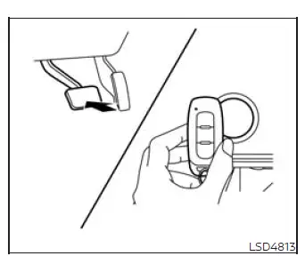 Nissan Murano Intelligent Key touching the push-button ignition switch for emergency starting