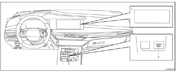 Nissan Murano center display and CAMERA button for the Intelligent Around View Monitor