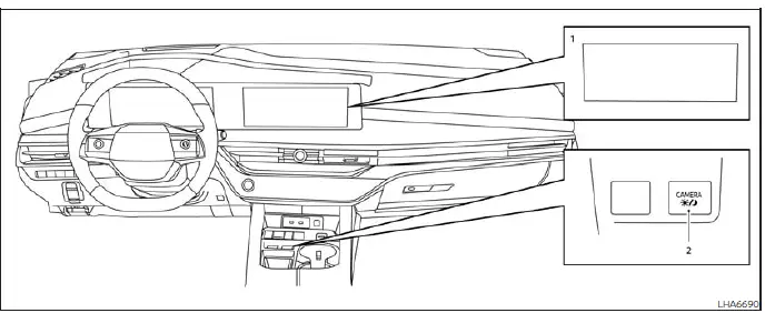 Nissan Murano display screen and CAMERA button for the Moving Object Detection system
