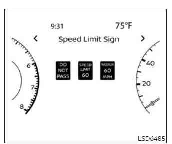 Traffic Sign Recognition information displayed in the Nissan Murano instrument panel