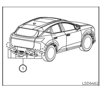 Rear bumper parking sensor locations used by the Nissan Murano Rear Automatic Braking system