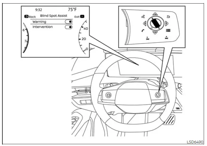 Blind Spot Assist warning settings in the Nissan Murano vehicle information display
