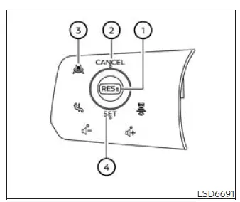 Nissan Murano steering wheel controls for conventional fixed-speed cruise control