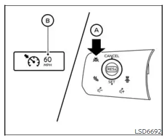 Nissan Murano conventional cruise control mode activation display