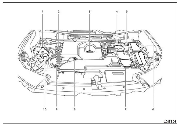 Nissan Murano KR20DDET engine compartment component locations