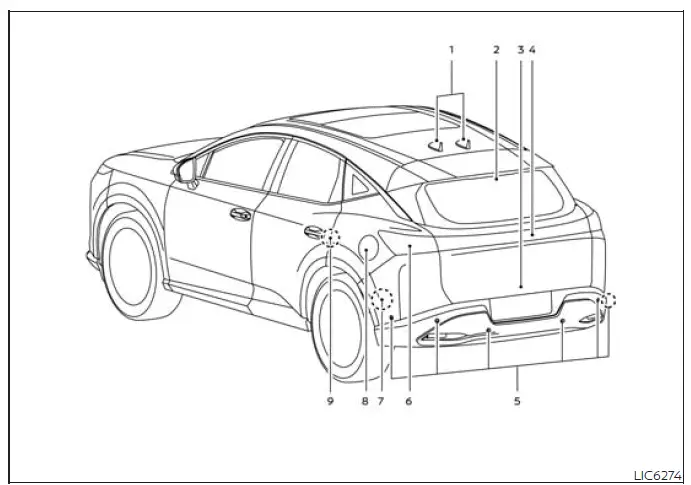 Rear exterior component locations including liftgate camera and sensors