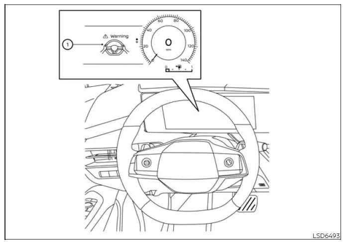 Nissan Murano vehicle information display showing the hands-on steering wheel detection warning