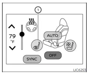 Nissan Murano heated seat switch controls in the center display