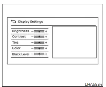Nissan Murano camera Display Settings menu with screen adjustment controls