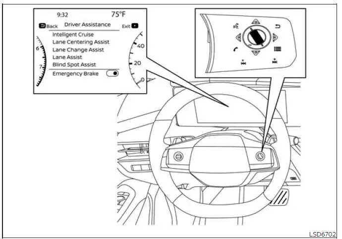 Driver Assistance and Emergency Brake settings for the Nissan Murano I-FCW system