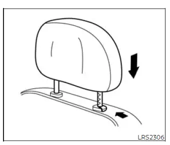 Lowering the head restraint by pressing the lock knob