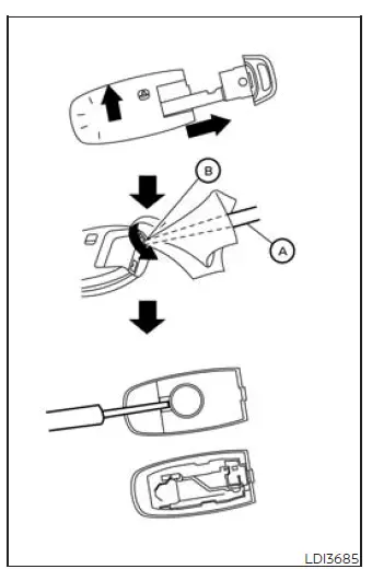 Nissan Murano Intelligent Key casing opened with a small flathead screwdriver