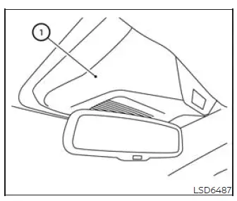 Nissan Murano Lane Departure Warning camera location above the inside rearview mirror