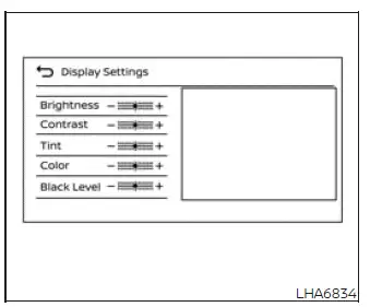 RearView Monitor camera display settings menu on the touch screen