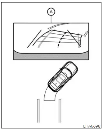 Nissan Murano rear camera display showing a parking space and predicted course lines