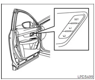 Nissan Murano driver door memory seat SET, M1, and M2 switches
