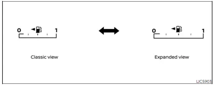 Nissan Murano fuel gauge display showing approximate fuel level in the tank