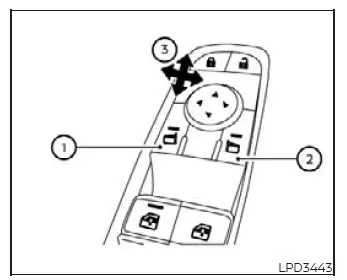Nissan Murano outside mirror selection and adjustment controls