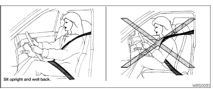 Nissan Murano Supplemental Restraint System air bag warning light and occupant protection illustration