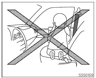 Nissan Murano safety illustration showing dangerous rear outboard seating position near curtain air bag deployment zone