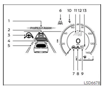 Nissan Murano ProPILOT Assist 1.1 display indicators in the vehicle information screen
