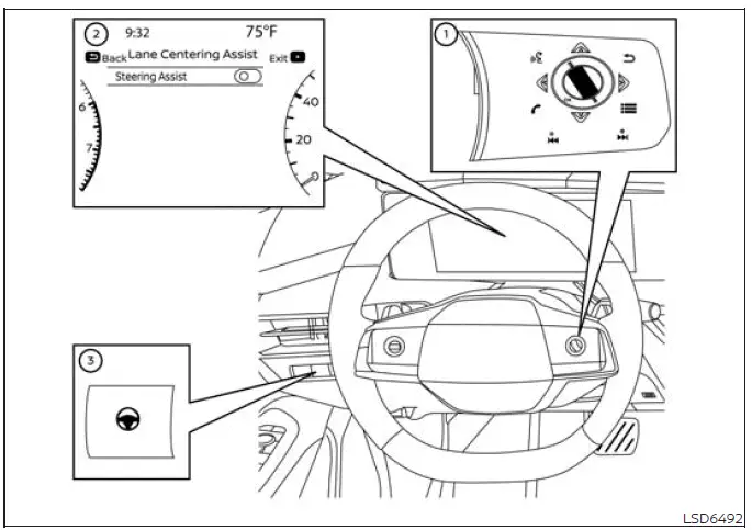 Nissan Murano Steering Assist controls and vehicle information display