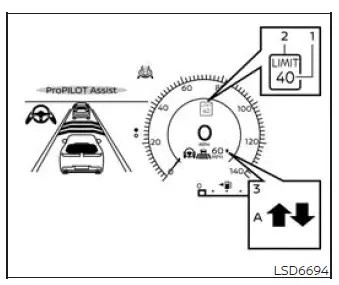 Nissan Murano vehicle information display showing Speed Limit Assist settings for ProPILOT Assist with Navi-link