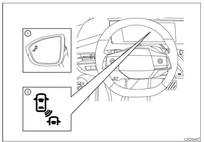 Nissan Murano RCTA warning indicators and instrument panel display