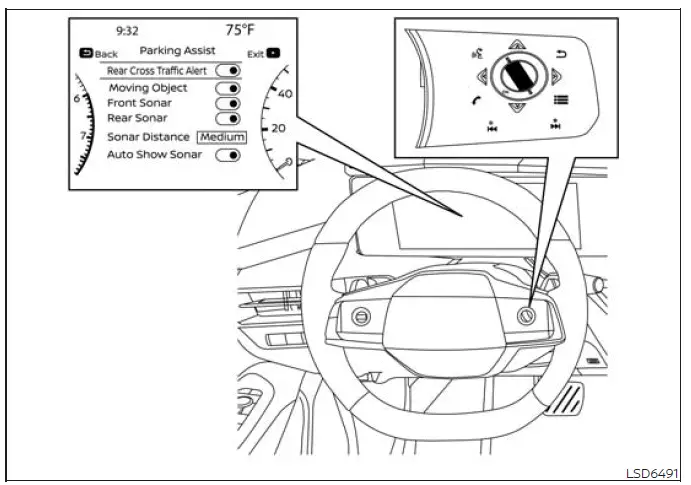 Vehicle information display menu for Rear Cross Traffic Alert settings