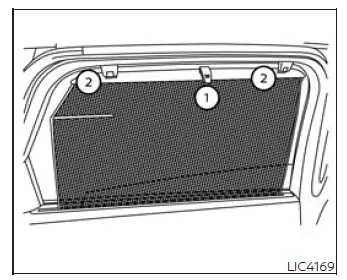 Nissan Murano rear door sunshade pulled up from the window base