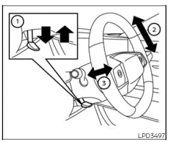 Manual steering wheel tilt and telescopic adjustment lever in the Nissan Murano