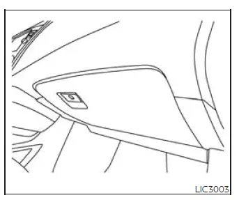 Glove box handle and storage compartment on the passenger side
