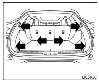 Cargo area luggage hooks for securing items with straps