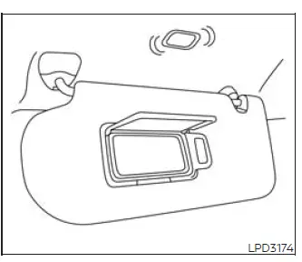 Illuminated vanity mirror behind the Nissan Murano sun visor cover